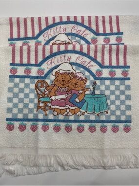 Vintage Cannon Kitty Cafe Fringed Kitchen Towels Pair